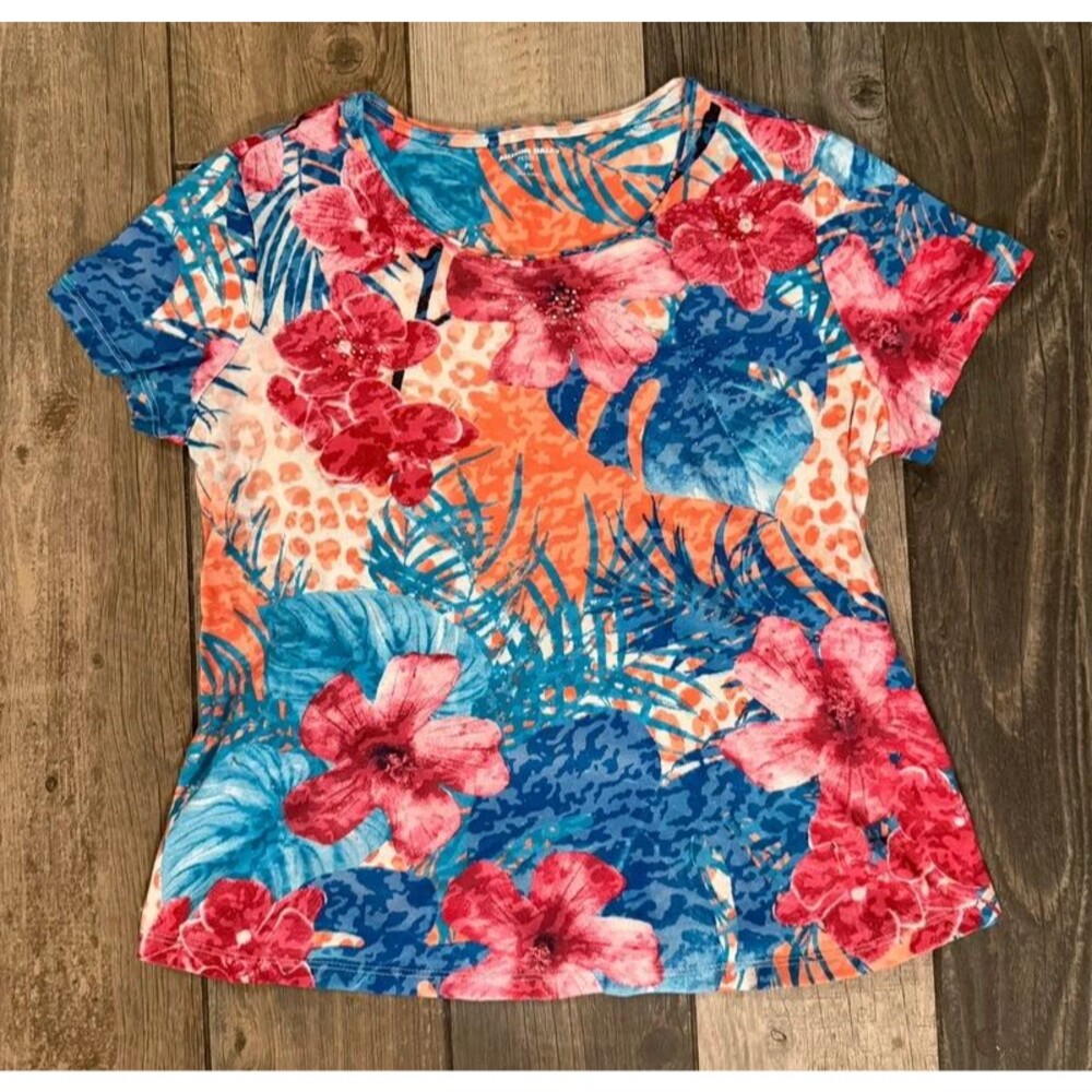 Vintage Y2k Leopard Floral Bedazzled Top